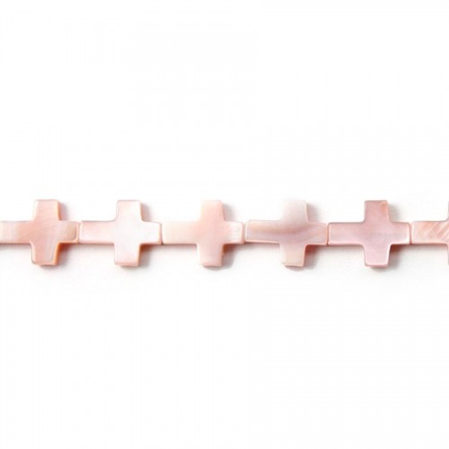 Pink mother-of-pearl cross bead 9x11mm x 2 pcs