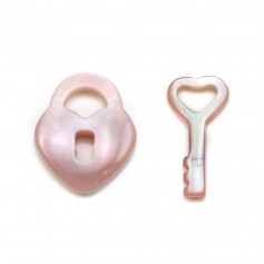 Pink freswater pearls in the shape of key, 14x7mm, and padlock, 15x12mm, prize of 2pcs