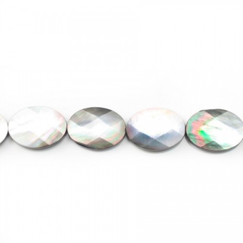 Gray mother-of-pearl faceted oval beads 16x20mm x 4 pcs