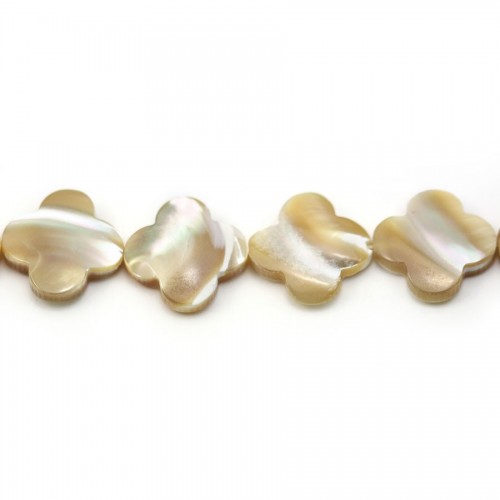 Yellow mother-of-pearl clover beads on thread 18mm x 40cm