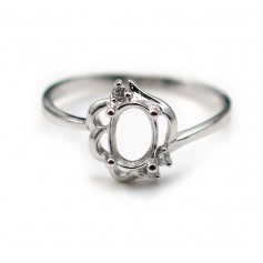 Rhodium 925 silver ring mounting with cz for cabochon 4x6mm x 1pc