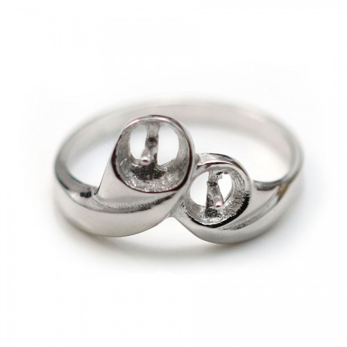Porta anelli in argento 925 rodiato per 2 perle semi-forate x 1 pz