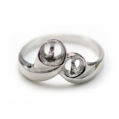 Porta anelli in argento 925 rodiato per 2 perle semi-forate x 1 pz