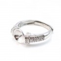925er Silber Halter Einstellbarer Ring für halbgebohrte Perlen & Zirkon x 1 Stk