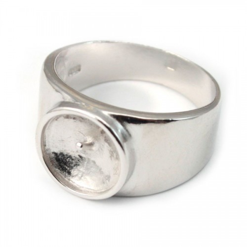 Breite Ringhalterung aus 925er Silber für halbgebohrte Perlen x 1Stk