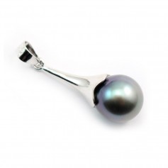 Colgador de copa de plata 925 rodio para perla semiperforada de 8mm x 1pc
