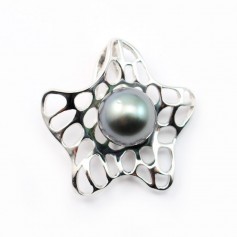 Bélière étoile, argent 925 rhodié, pour perles semi-percées, 26mm x 1pc