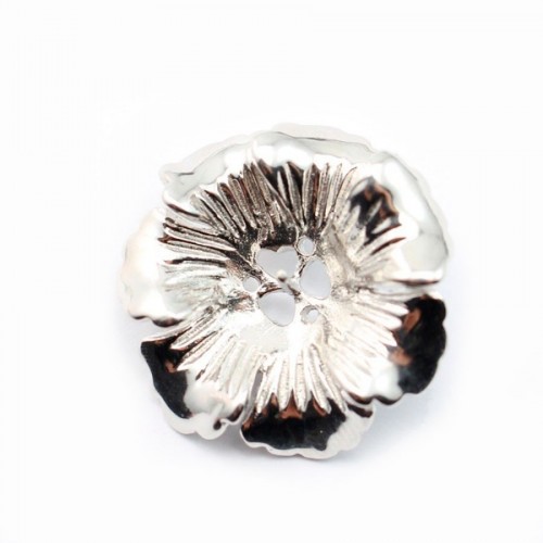 925er Silber rhodinierter Blumenring für halbdurchbohrte Perle 25mm x 1Stk