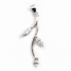 Stylized silver 925 rhodium & zirconium oxide hanger for beads half-drilled 35mm x 1pc