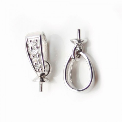 Schalenförmiger Ring für halbgebohrte Perlen, 925er Silber, rhodiniert, 14mm x 1Stk