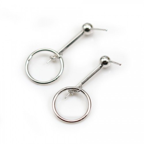 Ear studs, with pendant ring, in 925 rhodium silver, 35mm x 2pcs