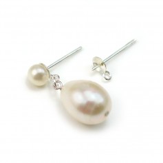 Semi-drilled pearl stud earrings with silver rings 925 4mm x 2pcs