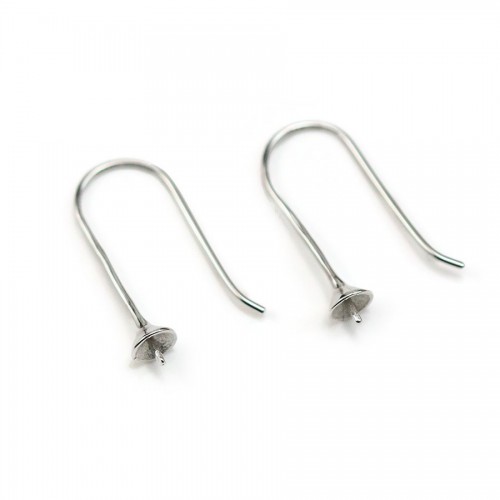 Earwires for half-drilled pearls, 925 Sterling Silver 30mm X 2 pcs