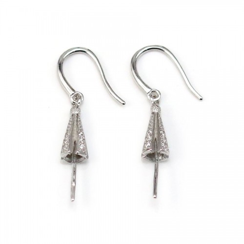 Earwires with attach pendant for half- drille, 925 Streling silver rhodium, x 2pcs