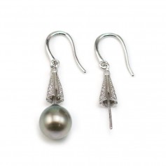 Ohrhaken aus rhodiniertem 925er Silber & Strass für halbperforierte Perle 27mm x 2Stk