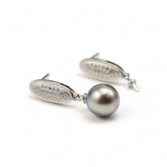 Stud Earrings oval silver 925 rhodium & zirconium oxide 15x5.5mm x 2pcs