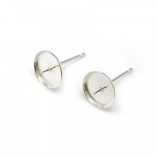 Earwires for half-drilled pearls, 925 Sterling Silver 9mm for pearl X 2 pcs