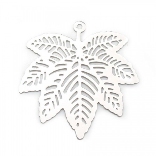 Durchbrochene Ahornblatt-Brosche aus 925er Silber, rhodiniert und mit Wasserzeichen 32mm x 1Stk