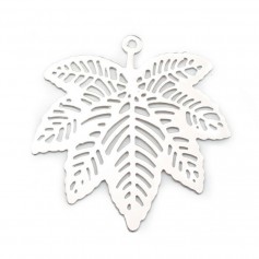 Silver 925 rhodium and filigree openwork maple leaf charm 32mm x 1pc