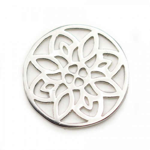 Estampe en argent 925, en forme de fleur cerclé, 14.5mm x 1pc