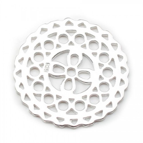 Rosettenförmiger Charm aus 925er Silber 24mm x 1pc