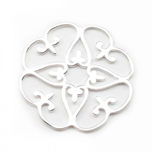 925 Sterling Silver Openwork Flower Charme 31mm x 1pc