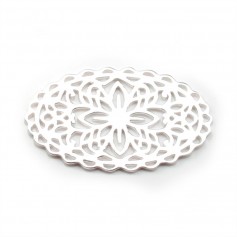 Breloque ovale avec motif floral ajouré en argent 925 29x17mm x 1pc