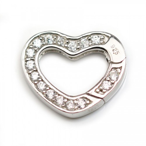Chiusura a forma di cuore con zirconi, argento 925 16x20mm x 1pc