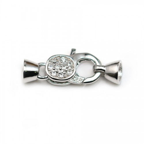 Lobster clasp with zircons, 925 Sterling silver 9*21mm X 1 pc 
