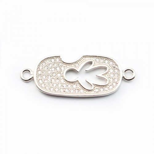 Rhodium 925 sterling silver & cz hollowed-out gingerbread man oval spacer 30x11mm x 1pc