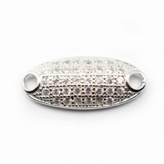 Rhodium 925 sterling silver & cz oval spacer 16x7mm x 1pc
