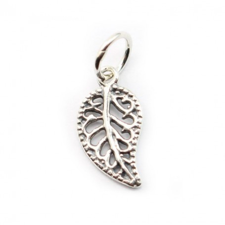 Sterling Silver 925 breloque leaf 7x17mm with ring 5.5mmX 1pc 