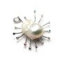 Pendant in 925 sterling silver rhodium & multicolored zirconium, for baroque pearl x 1pc