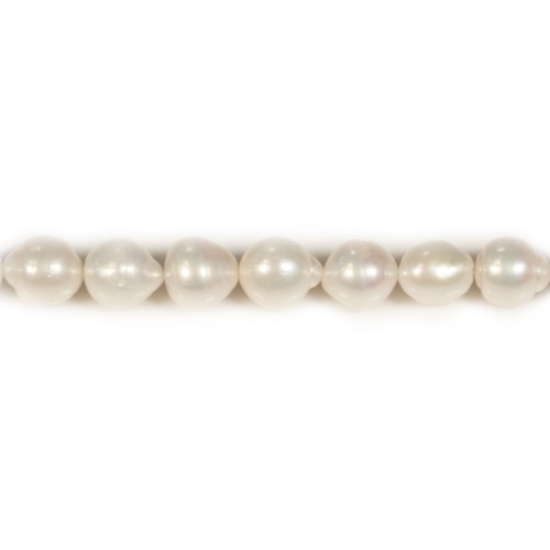Perles de culture d'eau douce, blanche, baroque, 11mm x 40cm