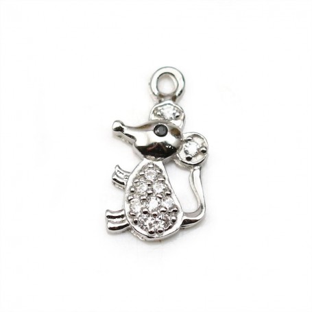 925 silver and zirconium charm, in the shape of a mouse, measuring 6 * 12mm x 1pc