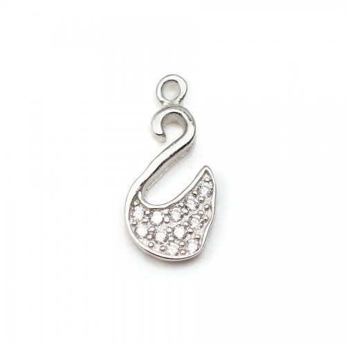 925 silver & zirconium charm, in the shape of a swan, measuring 6.5 * 13.5mm x 1pc