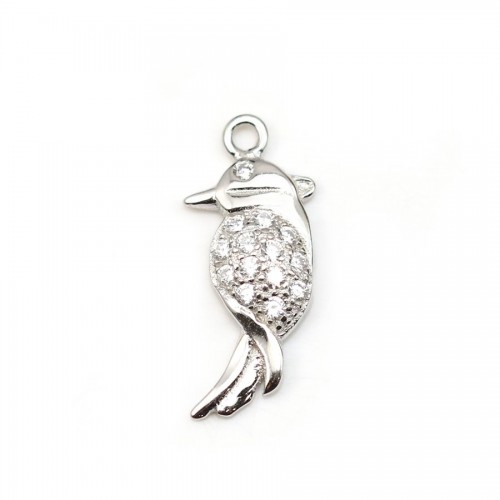 925 sterling silver rhodium and zirconium oxide pendant, in the shape of a bird 6 * 15mm x 1pc