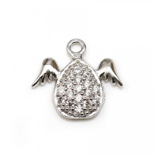 Pendant in 925 sterling silver with zirconium oxide, shape of winged drop, 8 * 9mm x 1pc