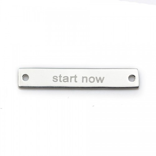 Intercalary in 925 silver, in the shape of engraved tube "start now", 22 * 3.5mm x 1pc