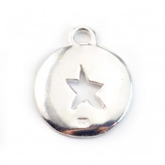 Round charm with a star cut out in silver 925 15mm x 1pc