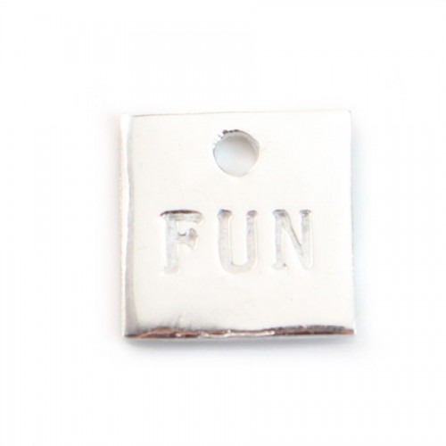 Ciondolo quadrato inciso "Fun" in argento 925 10 mm x 1 pezzo