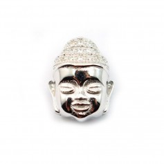Buddha-Anhänger aus rhodiniertem 925er Silber & Zirkoniumoxid 13x10.5mm x 1Stk