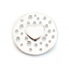 Round charm with heart design in silver 925 14mm x 1pc