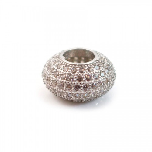 Rondelle with strass rhodium silver 925 6x11mm x 1pc