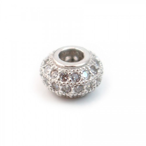 Rondelle with strass rhodium silver 925 4.5x7.5mm x 1pc