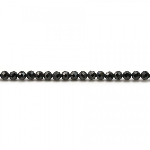 Spinelle noir de forme ronde facetté, 3mm x 40cm