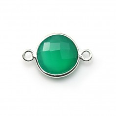 Faceted round green agate with 2 rings set in silver 11mm x 1pc