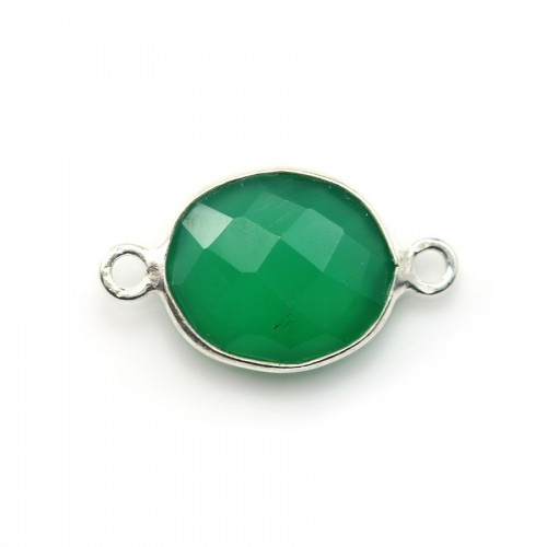 Ágata ovalada verde facetada 2 anillos engastados en plata 11x13mm x 1pc