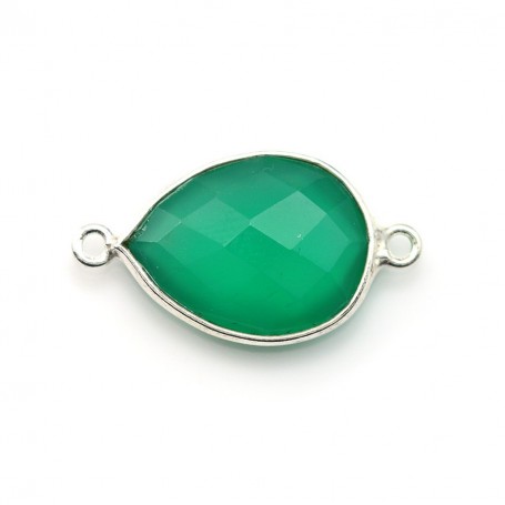 Drop-shape faceted green agate set in 925 sterling silver 13x17mm x 1pc