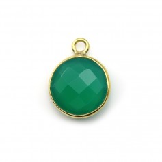 Faceted round green agate set in gold-plated silver 11mm x 1pc